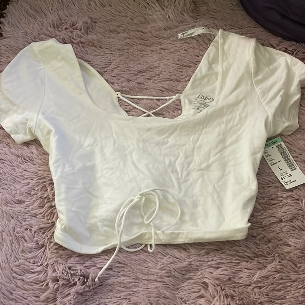 White Open Chris Cross Back Crop Top